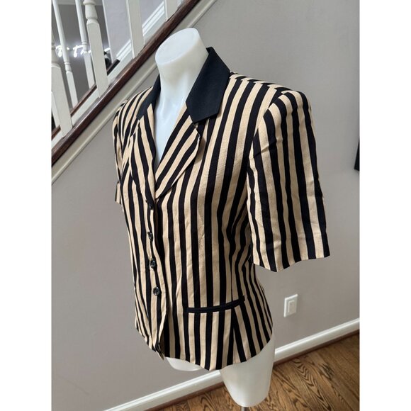 KASPER for ASL A.S.L. Vintage Striped Short Sleeve Shirt Jacket Blazer Size 4 - Picture 2 of 4